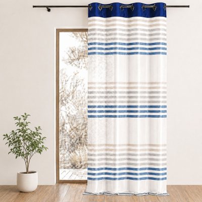 Homemaison - Voilage en Organza ray&eacute; et Color&eacute; Bleu 140 x 260cm - Bleu