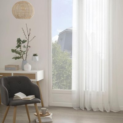 HomeMaison Voilage L&eacute;ger Uni &agrave; Oeillets, Polyester, Blanc, 240x140 cm