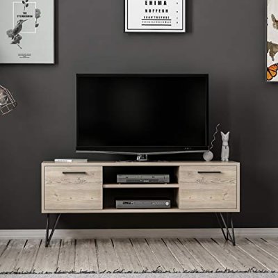 HOMEMANIA  Meuble TV en Panneau de Particules, m&eacute;tal, Bois, Noir