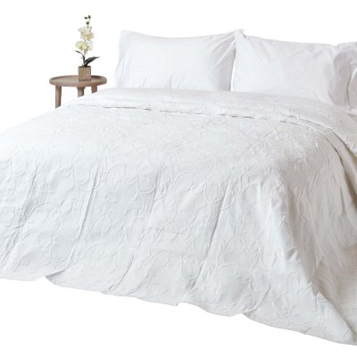 HOMESCAPES  - Couvre-lit Blanc matelass&eacute; Motif en Relief - 180 x 260 cm