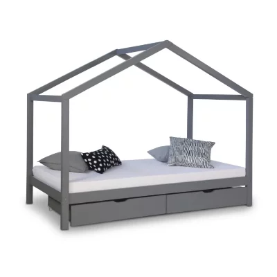 HOMESTYLE4U  Lit cabane Enfant 90x200 avec tiroirs Bois Gris