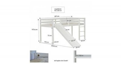  Homestyle4u Lit Mezzanine &agrave; Lattes, &eacute;chelle et Toboggan 90x200 cm