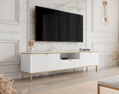 BEST MOBILIER Hope - meuble tv 181 cm - 2 portes et 1 tiroir - Blanc / Dor&eacute;