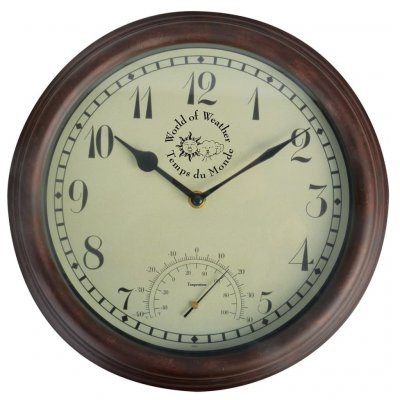 Horloge de station avec thermom&egrave;tre 30,5 cm TF007 Esschert Design Brun