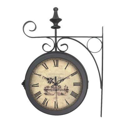 Horloge m&eacute;tal Quai de gare double EMDE noir Diam.27 cm