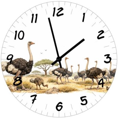 Horloge murale autruches en verre 29 cm