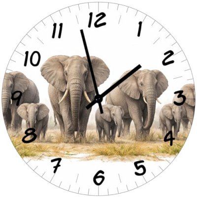 Horloge murale &eacute;l&eacute;phants en verre 29 cm