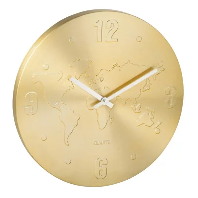 Horloge Murale En M&eacute;tal ""carte Du Monde"" 35cm Dor&eacute;