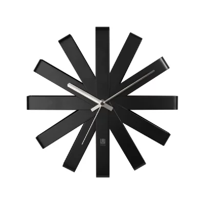 Horloge murale en m&eacute;tal noir forme flocon d.30.5cm ribbon