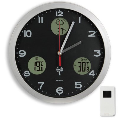 FISHTEC Horloge Murale Meteo Radiopilot&eacute;e - Previsions Meteo et Temp&eacute;ratures - Hygrom&eacute;trie