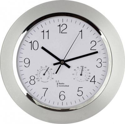 Horloge murale sans fil avec thermo/hygrom&egrave;tre Eurotime 56004 - argent