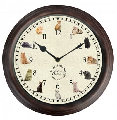 Horloge musicale - Chat - d 30 cm - Livraison gratuite - Marron
