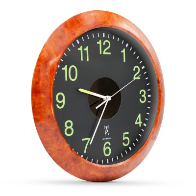 Horloge solaire bois radio-pilot&eacute;e chiffres phosphorescents &oslash;30 cm