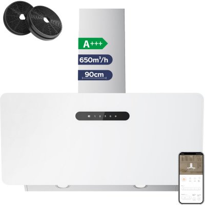 CIARRA Hotte Murale Inclin&eacute;e 90cm WIFI+APP Contr&ocirc;le 650m&sup3;/h Booster Fonction CD9736KW