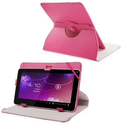 YONIS Housse Compatible Pour Tablette Tactile 9 Pouces Support 360 Simili Cuir Magenta 