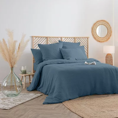 ATMOSPHERA Housse de couette 100% lin 260x240 cm bleu canard - 