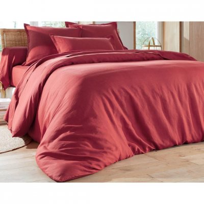 BECQUET Housse De Couette 140x200 Orange En Lin Lav&eacute;