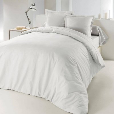 AC DECO Housse de couette 2 personnes 240 x 220 cm uni 57 fils lina Blanche