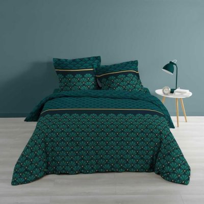 DOUCEUR D INTERIEUR Housse de couette 220x240 bleu coton + 2 taies