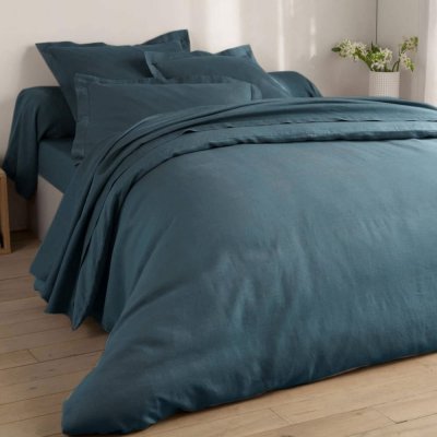 BECQUET Housse de couette 220x240 bleu en lin lav&eacute;