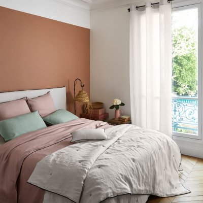 MADURA Housse de couette 240x220 cm Rose poudr&eacute; et bourdon noir en Lin