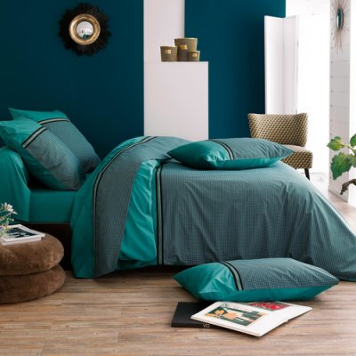 LINNEA Housse de couette 260x240 cm percale de coton gustav vert emeraude