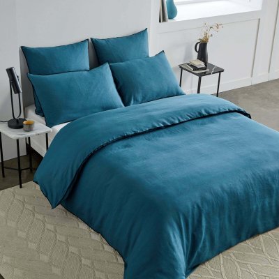 MADURA Housse de couette 260x240 cm P&eacute;trole et bourdon noir en Lin