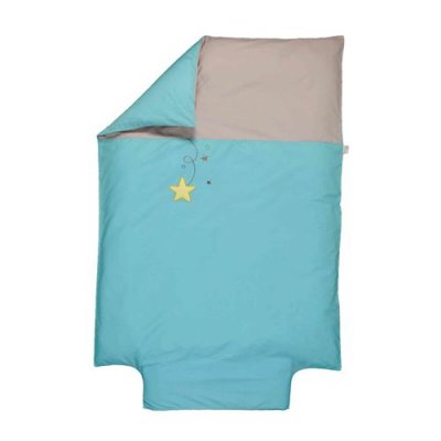 P TIT BASILE Housse de couette b&eacute;b&eacute; coton bio Pluie d'&eacute;toiles turquoise 100x140 cm