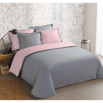 VISION Housse de couette bicolore gris et rose 240x260cm + 2 taies 7OAKS15040HC4