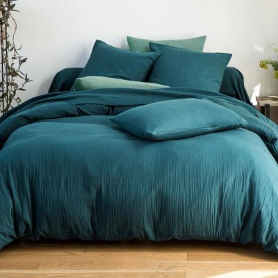 BECQUET Housse de couette DOUBLE GAZE bleu canard en double gaz de coton