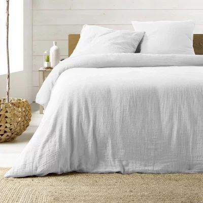 DOUCEUR D INTERIEUR Housse de couette double gaze coton uni Blanc - 220x240cm - Blanc