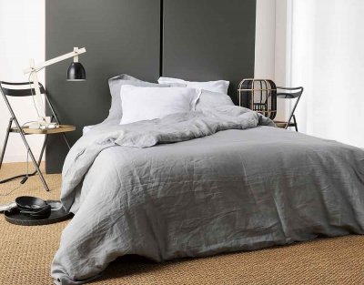 LINDER Housse de couette Drap De Lin - 260x240cm - Gris anthracite