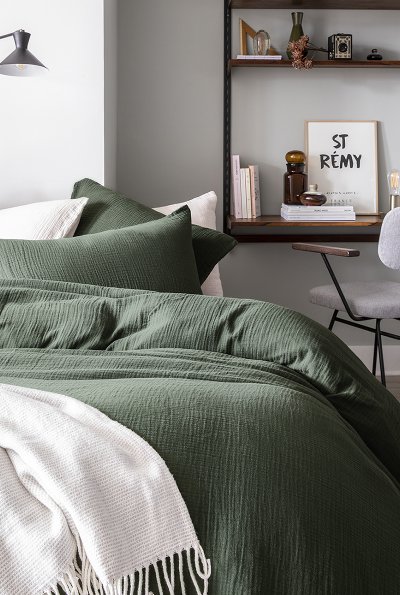 ESSIX Housse de couette en gaze de coton, Tendresse Bleu de Chine