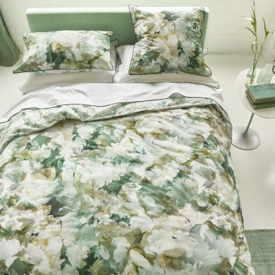 DESIGNERS GUILD Housse de couette imprim&eacute;e en percale de coton vert 140x200