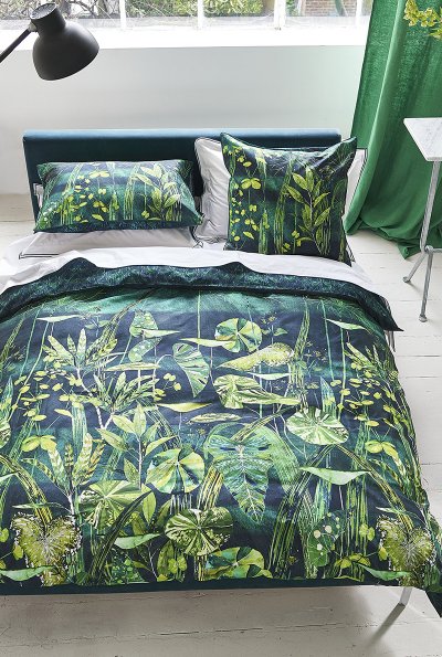 DESIGNERS GUILD Housse de couette imprim&eacute;e en satin de coton ARJUNA LEAF Viridian