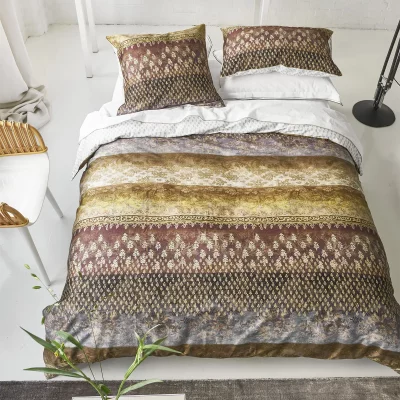 DESIGNERS GUILD Housse de couette imprim&eacute;e en satin de coton beige 140x200