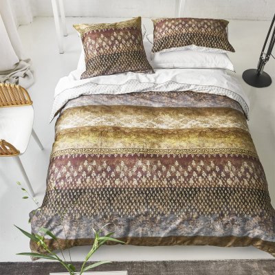 DESIGNERS GUILD Housse de couette imprim&eacute;e en satin de coton beige 240x220