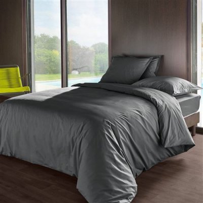 LABELLISM Housse de couette percale M&eacute;line 2 LABELISSIM - Gris Ardoise - 240 x 220 cm