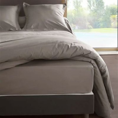 VENT DU SUD Housse de couette percale M&eacute;line 2 LABELISSIM - Gris Cendre - 240 x 220 cm