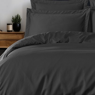 SENSEI MAISON Housse de couette ray&eacute;e r&eacute;versible en satin Anthracite 240x220 cm