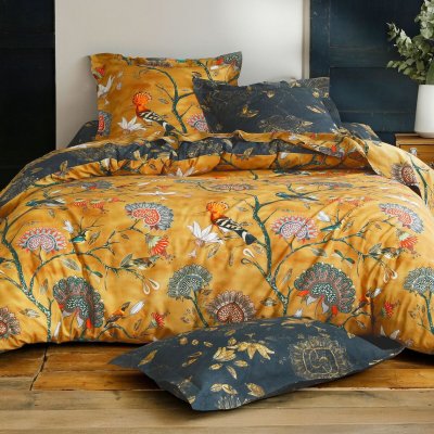 BECQUET Housse de couette r&eacute;versible JARDIN EXTRAORDINAIRE jaune en coton