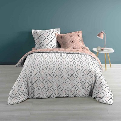 DOUCEUR D INTERIEUR Housse de couette rose coton 240x220 + 2 taies