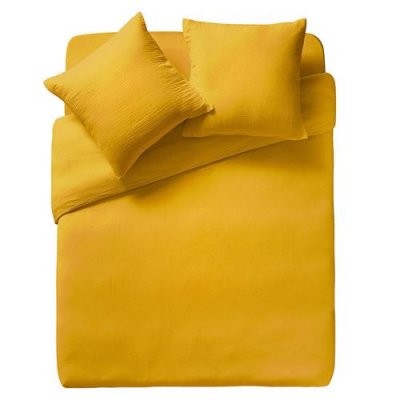 ESSIX Housse de couette tendresse en gaze de coton lav&eacute;e - ocre