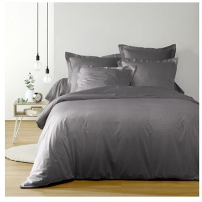 DOUCEUR D INTERIEUR Housse de Couette Unie en Coton 57 Fils-cm2 Gris souris 260 x 240 cm