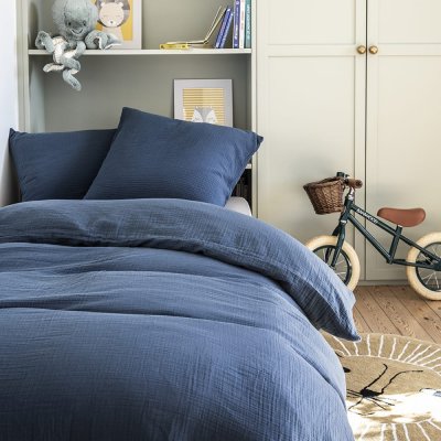 ESSIX Housse De Couette Unie En Gaze De Coton, TENDRESSE Bleu De Chine-