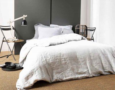 LINDER Housse de Couette Unie en Lin - Blanc - 140 x 200 cm