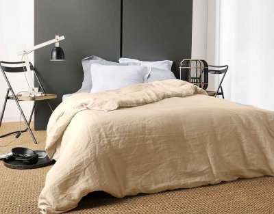 LINDER Housse de Couette Unie en Lin - Ficelle - 240 x 220 cm