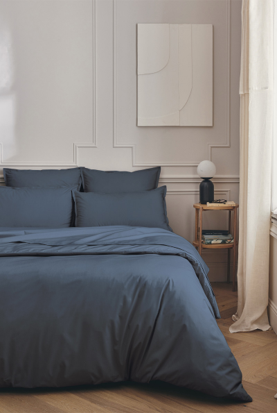ESSIX Housse de couette unie en percale de coton bleu 140x200
