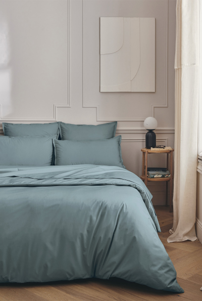 ESSIX Housse de couette unie en percale de coton bleu 200x200