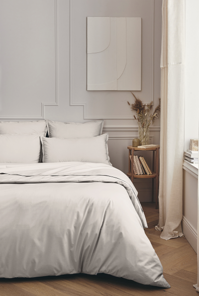 ESSIX Housse de couette unie en percale de coton gris 260x240